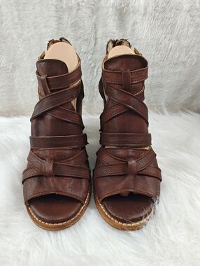 FREEBIRD by Steven Claw Cognac Strappy Heeled Ankle Bootie Sandals Women’s Sz 9